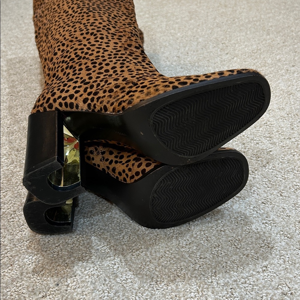 Diane Von Furstenberg Cheetah Print Pony Hair Knee-High Boots 8.5 - Picture 9 of 14